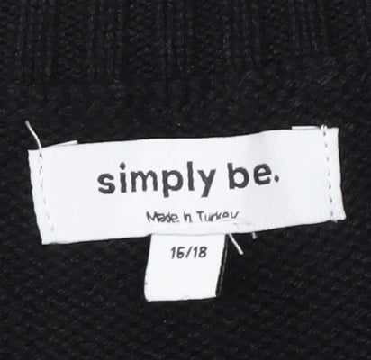 Simply Be Women’s Black Cable-Knit Sleeveless V-Neck Jumper Vest Size 16