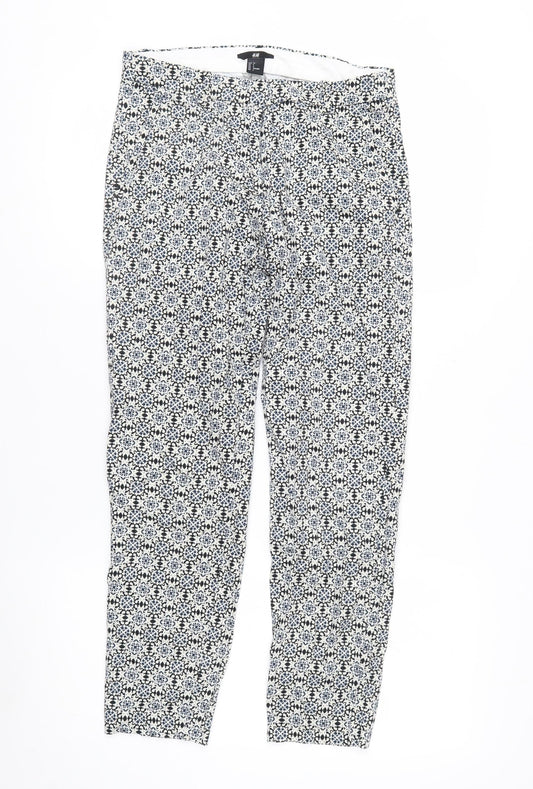 H&M Women Blue Geometric Print Slim Trousers Size 8