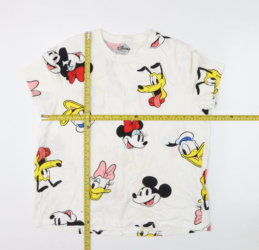 Disney Womens White L Short Sleeve Cotton Cartoon T-Shirt