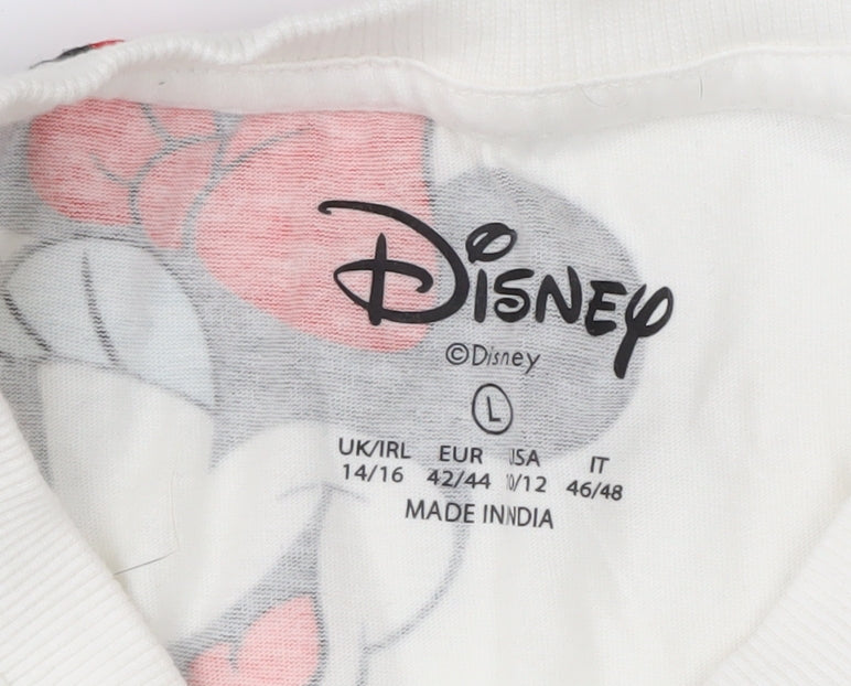 Disney Womens White L Short Sleeve Cotton Cartoon T-Shirt
