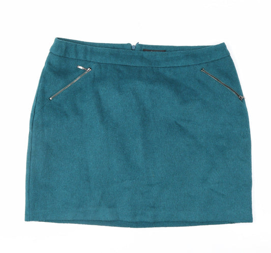 George Women's Teal Wool Blend Short Zip Pencil Skirt Size 16