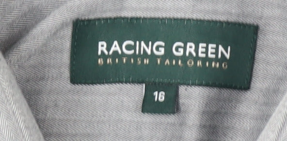 Racing Green Men's Grey 16 Regular Fit Cotton Long Sleeve Formal Shirt