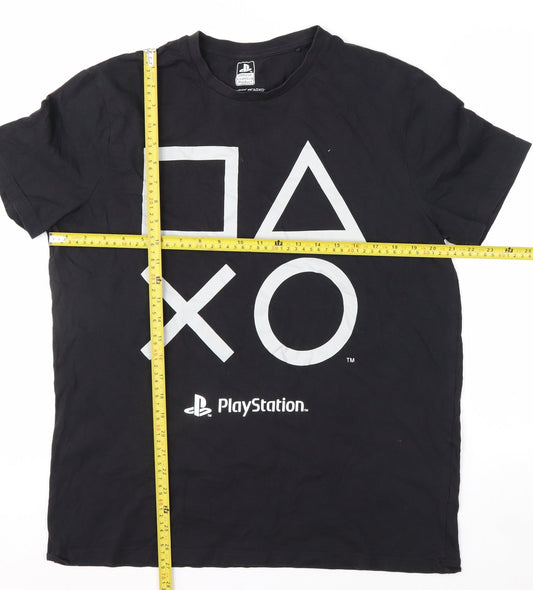 Tu Men's Black PlayStation Graphic T-Shirt L Regular Fit Cotton