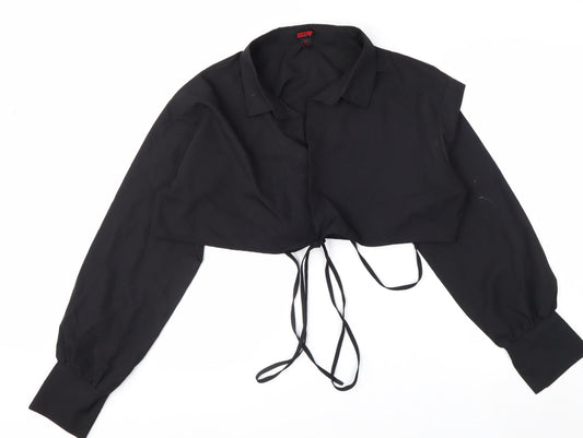 MISSPAP Women's Black Cropped Collared Long Sleeve Blouse Size 14