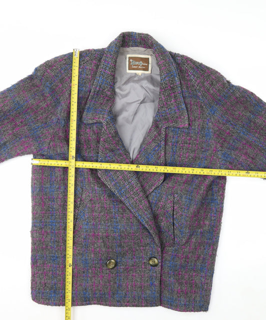 Beniffa Women’s Multicoloured Wool Blend Checked Pea Coat L
