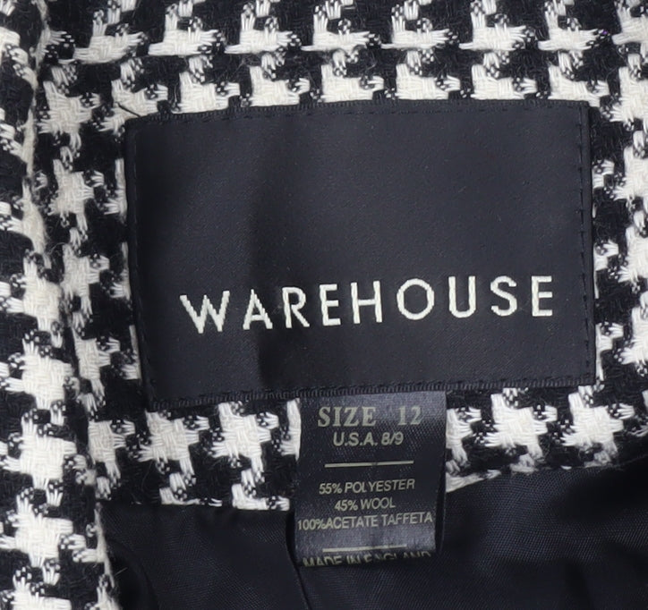Warehouse Women's Black Houndstooth Wool Blend Suit Jacket Size 12