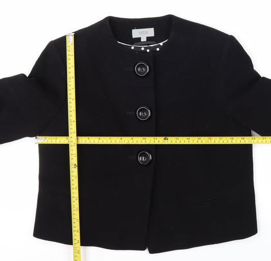 Marks and Spencer Womens Black Wool Blend Cropped Blazer Size 14