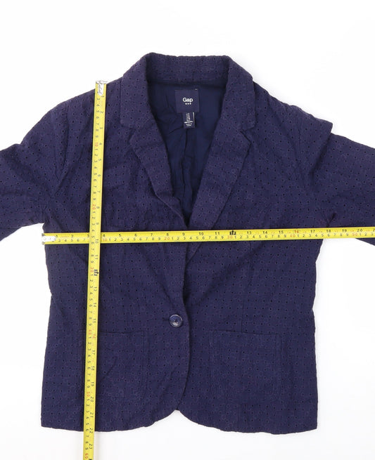 Gap Women's Blue Cotton Lace Blazer UK 8 Classic Notch Lapel Jacket