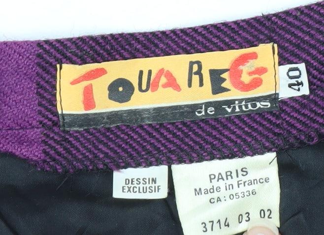 Touareg de Vitos Women’s Purple Check Wool Pencil Skirt Size 12