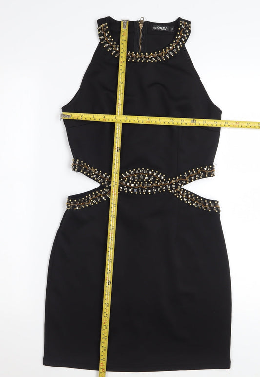 Out of Gas Women's Black Embellished Bodycon Cut Out Dress Size 12