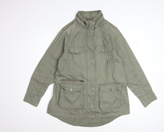 Marks and Spencer Women Khaki Green Military Jacket UK 12 Cotton Lined