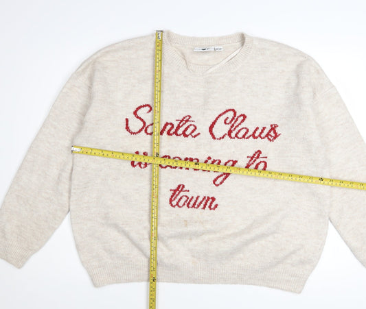 Lyrics By Ink Womens Beige L Christmas Jumper Pullover Sweater