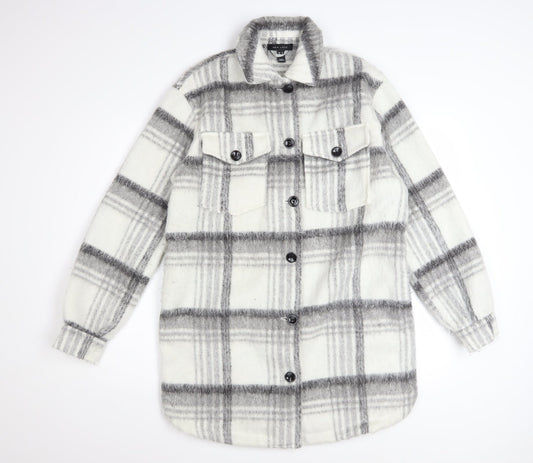 New Look Women's Grey Check Shacket Jacket Size 8