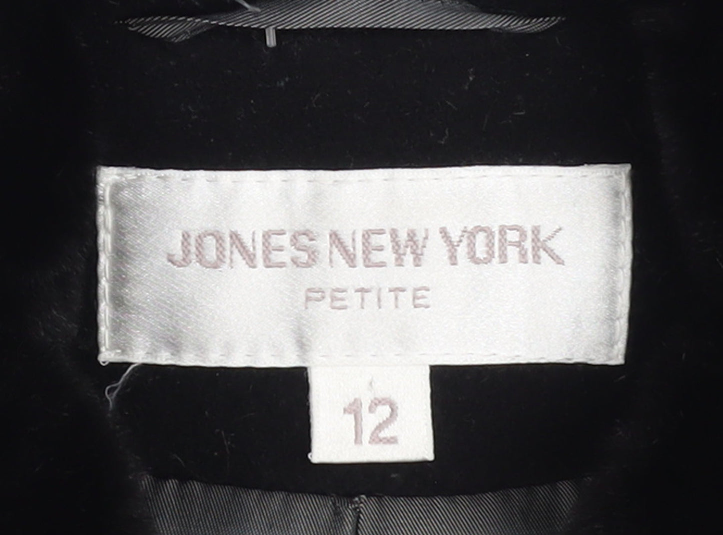 Jones New York Petite Black Wool Cashmere Fur Trim Coat Size 12