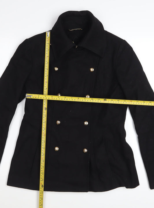 Guess Women's Black Wool Pea Coat Size S Double Breasted Jacket