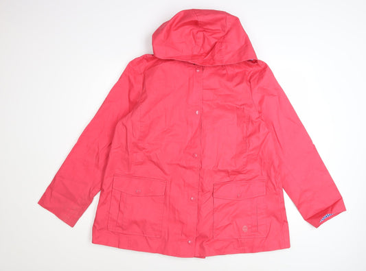 Talbots Women's Pink Hooded Rain Coat Jacket L Cotton Mid-Length