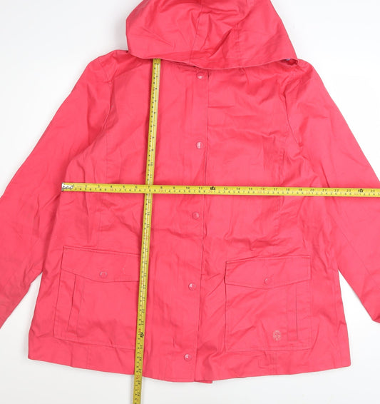 Talbots Women's Pink Hooded Rain Coat Jacket L Cotton Mid-Length