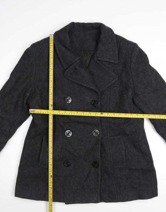 Les Modes Ellabee Women's Grey Wool Pea Coat M Classic Mid-Length