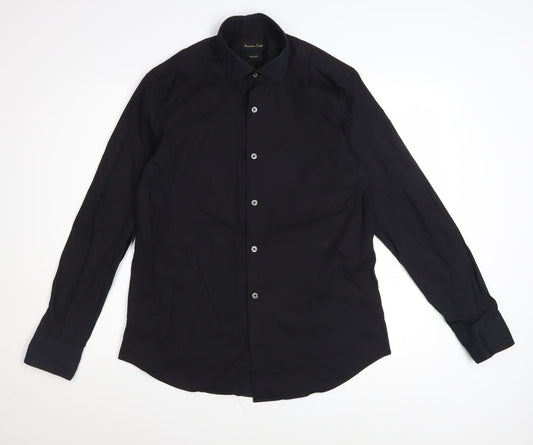 Additional front view of Massimo Dutti Men's Black Regular Fit Long Sleeve Dress Shirt M