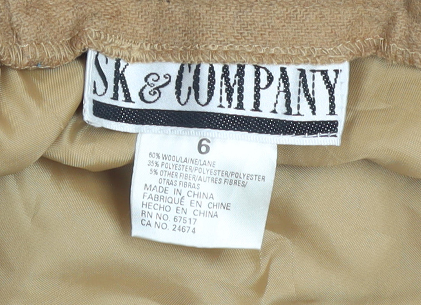 SK & Company Women Beige Wool Blend Midi Pencil Skirt Size 10
