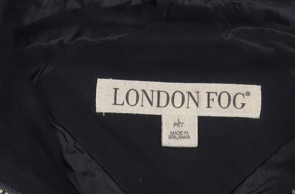 London Fog Women's Black Petite L Hooded Rain Coat Waterproof Long Jacket