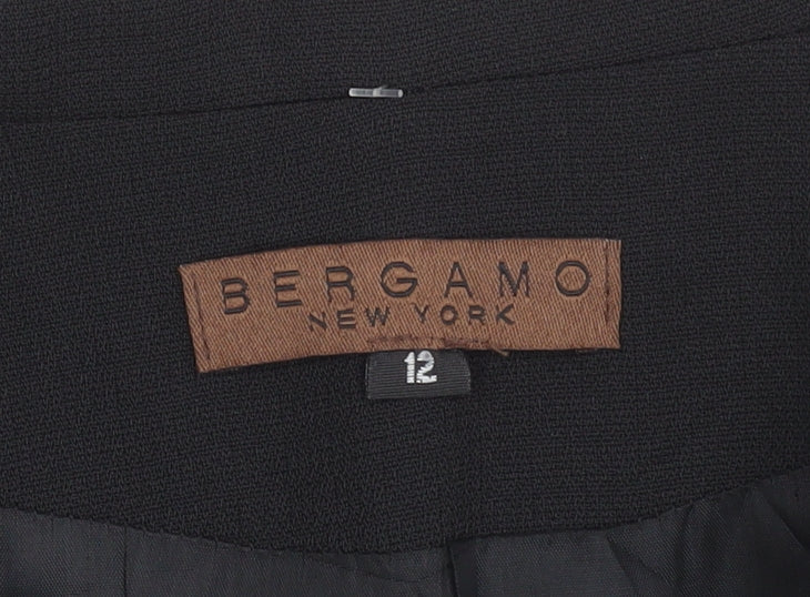 Bergamo Women’s Black Wool Long Overcoat Size 12 Classic Buttoned
