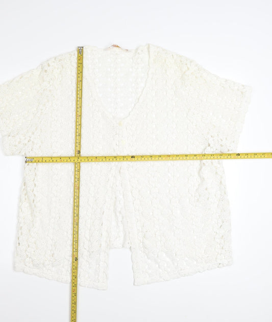 Daxon Women Ivory Lace Cardigan Size 28 V-Neck Short Sleeve