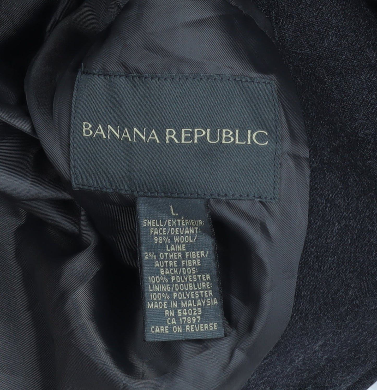 Banana Republic Men's Black Wool Overcoat L Long Smart Coat