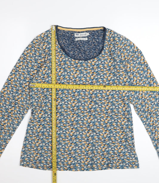 Seasalt Womens Blue Floral Jersey Top UK 12 Long Sleeve Cotton Blend