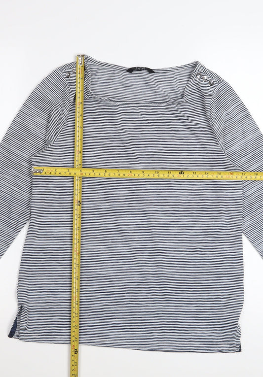 Jasper Conran Women's Blue Striped 3/4 Sleeve Cotton Top Size 12