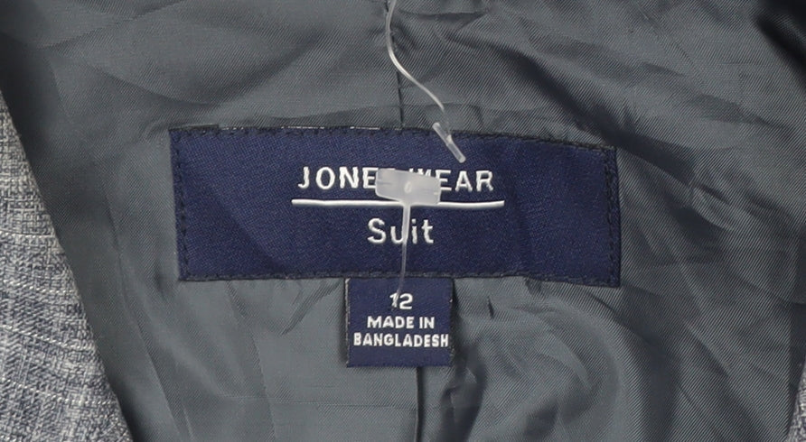 Jones Wear Women Grey Checked Suit Jacket Size 12 Classic Fit