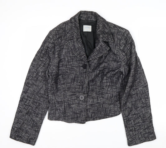 Oasis Women Black Tweed Cropped Blazer Jacket Size 16 Regular