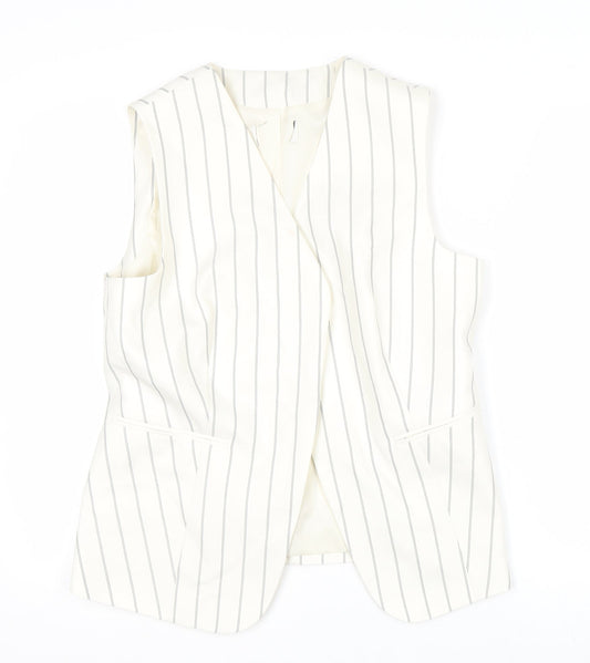 Marks and Spencer Women Ivory Striped Sleeveless Wrap Blouse UK 12