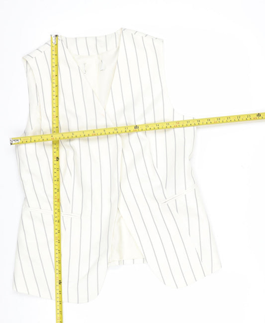 Marks and Spencer Women Ivory Striped Sleeveless Wrap Blouse UK 12