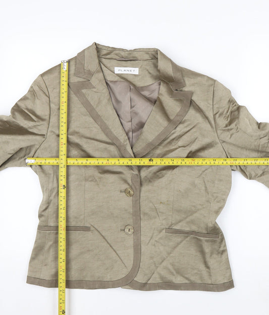 Planet Womens Beige Linen-Blend Single-Breasted Blazer Jacket Size 12