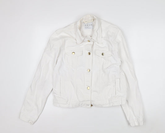Primark Women White Cotton Basic Jacket Size 10 Casual Twill Short