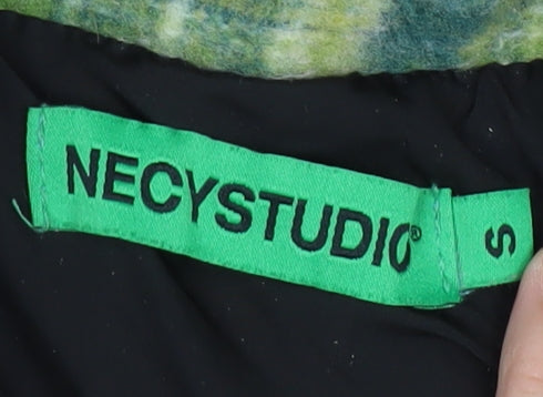 NECYSTUDIO Men's Green Check Puffer Jacket Size S Full Zip Winter Coat