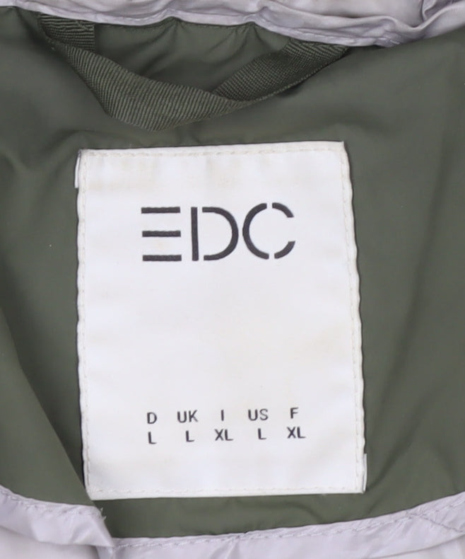 EDC Women's Green Long Hooded Puffer Jacket L Lightweight Quilted Coat