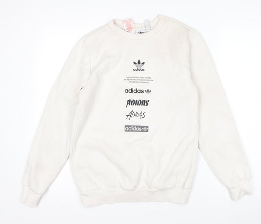 Additional front view of Adidas boys’ beige logo crew neck fleece sweatshirt 13-14 years
