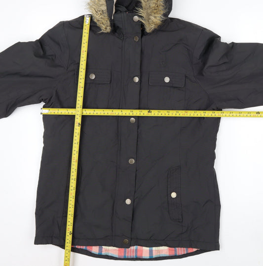 Fat Face Women's Black Faux Fur Hooded Parka Jacket Size 12