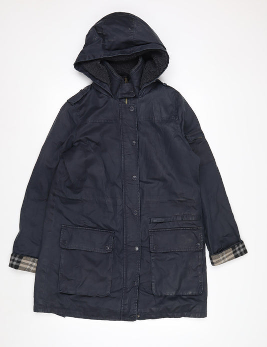 Fat Face Women's Blue Hooded Parka Coat Size 12 Lined Waterproof