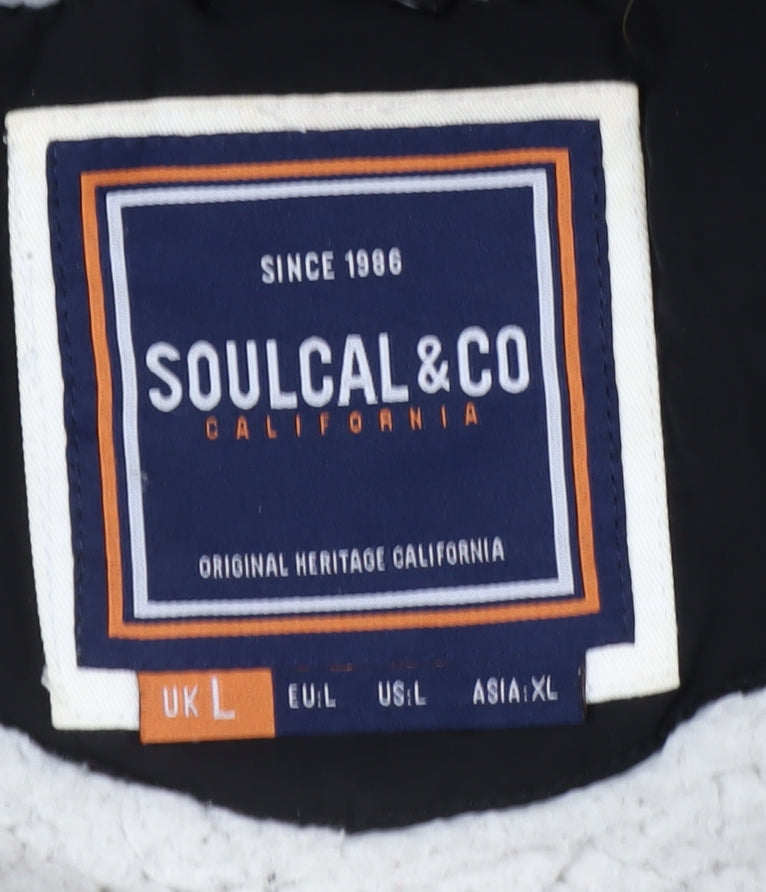 SoulCal & Co Men's Black L Hooded Puffer Jacket with Fur Trim