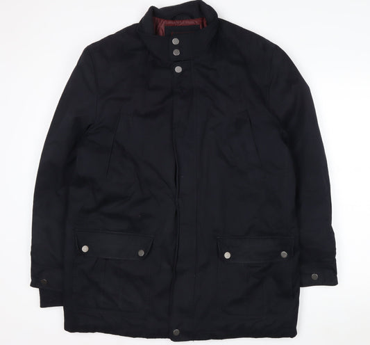 Thomas Nash Men's Black L Parka Jacket Lined Mid-Length Cotton Blend