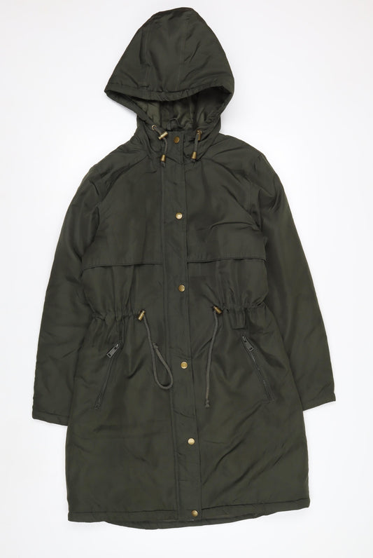 Brave Soul Women's Green Hooded Long Parka Jacket Size 8