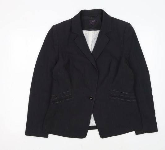 Marks and Spencer Women Black Size 14 Regular Fit Blazer Jacket