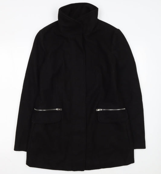 Bershka Women's Black Wool Blend Zip Pocket Mid-Length Coat Size 14