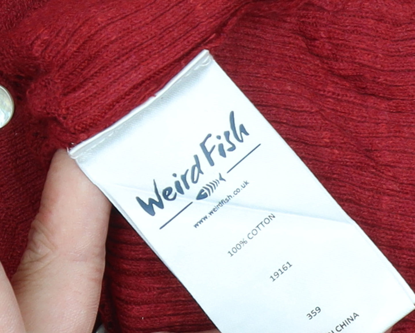 Weird Fish Women's Red Cotton Cardigan Size 16 Long Sleeve V-Neck