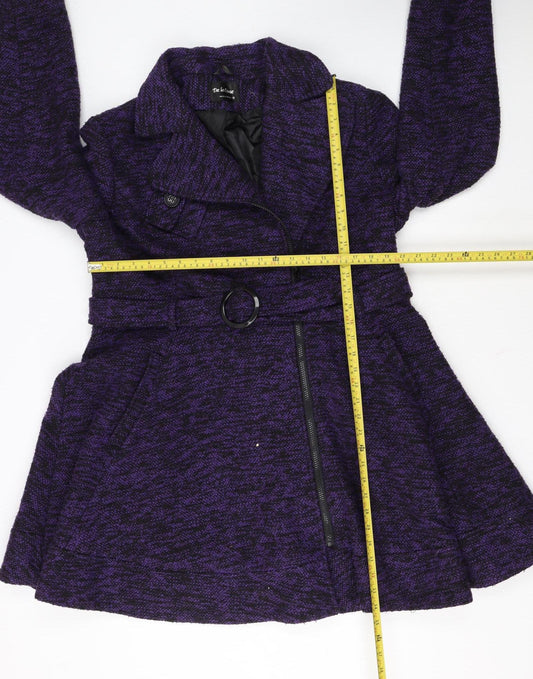 De la Crème Women's Purple Wool Blend Mid-Length Belted Coat Size 22