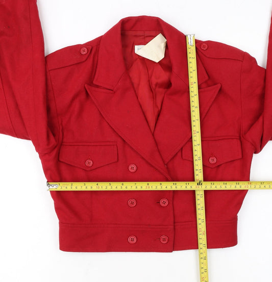 Warehouse Women Red Wool Cropped Military Jacket Size 10