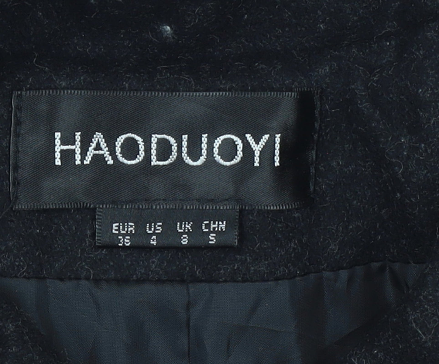 HAODUOYI Women's Black Wool Blend Long Trench Coat Size 8